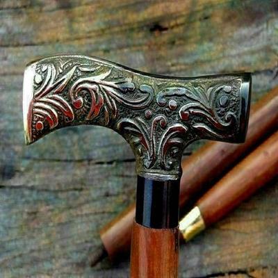 Antika Pirinç Viktorya Kolu Ahşap Vintage Tarzı Baston Baston Tasarımcısı