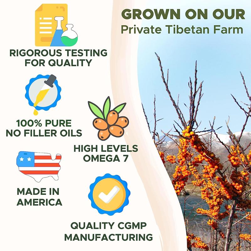 XEMENRY Organic Sea Buckthorn Seed Oil Capsules, beneficial for gut and heart health, 2000 mg per serving, suitable for adults.