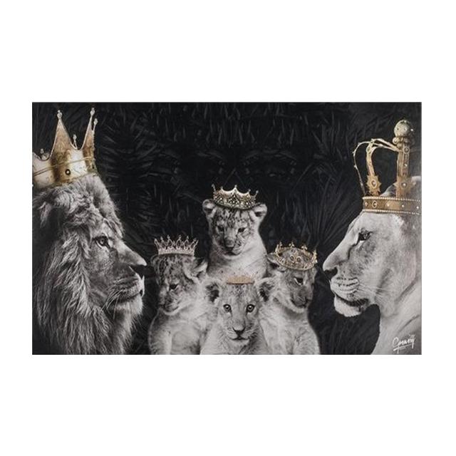 Lion Family Crown Print Canvas Painting Gallery Grade Wall Decor Posters Abstract Animal Autograph Black and White Pictures Gift