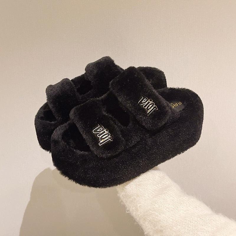 Popular Xiaoxiang thick-soled fluffy slippers for women to wear in spring and autumn, advanced sense 2025 new European high-heeled fluffy