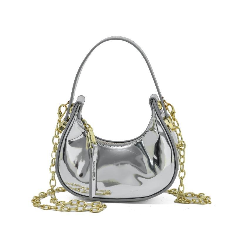 Foreign Trade Bag Women 2025 New Ins Internet Celebrity Mini Moon Bag Fashion Patent Leather Chain Messenger Bag Tide