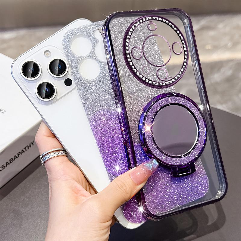 KEYSION Luxury Glitter Jewelled Magnetic Phone Case for Huawei Mate 60 Pro 50 Pro 40 Pro Makeup Mirror Stand Shockproof Cover