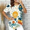 Womens Plus Size Short Sleeve Top Stationery Book Pencil Print Irregular Pointed Hem Summer Casual Blouse