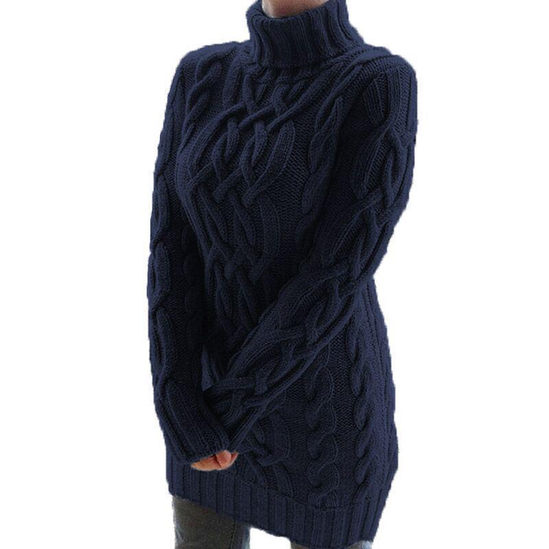 2024 Retro Langarm Slim Strickkleid - Einfarbig, Rollkragen, Dicker Wollpullover für Herbst/Winter