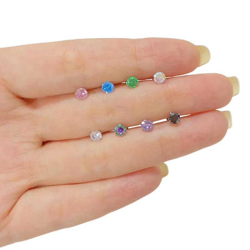 ASTM F136 Titanium PIERC Ear Lip Studs with circular CZ Top Labret Nose Stud Threaded Earrings Multi size Body Piercing Jewelry