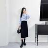 Plus Size Professional Black Midi Pencil Skirt with Slit