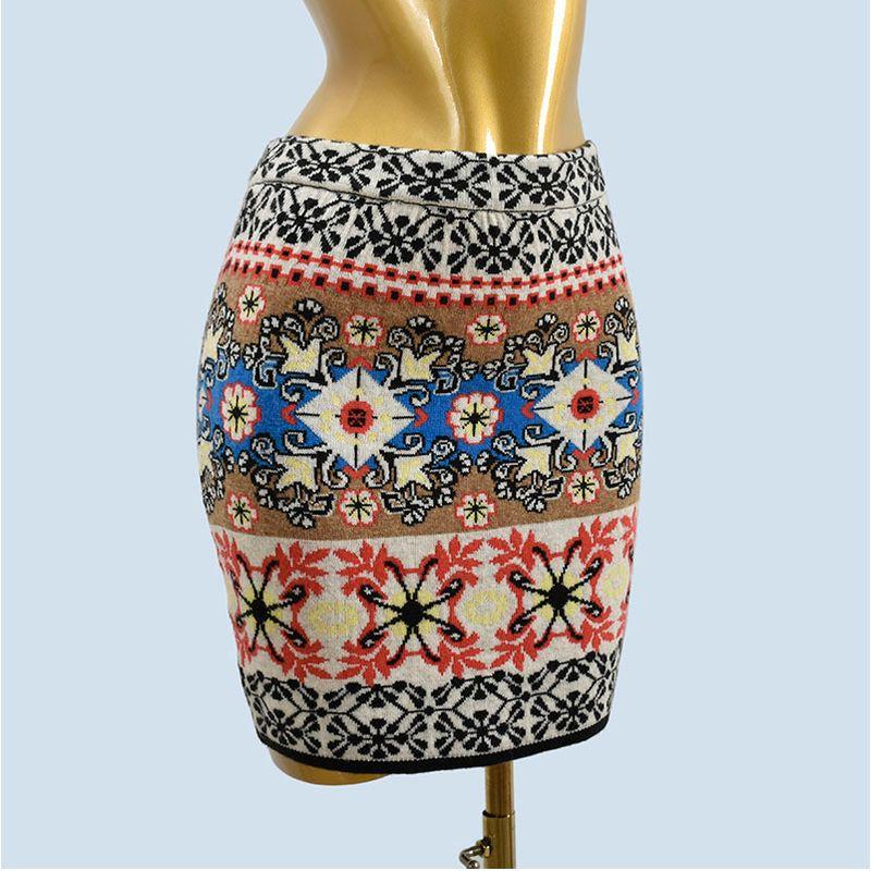 

30% Lamb Cashmere Jacquard Vintage Skirt Package Hip Soft Package Hip Stylish Female Skirt Ethnic Style Figure Color L