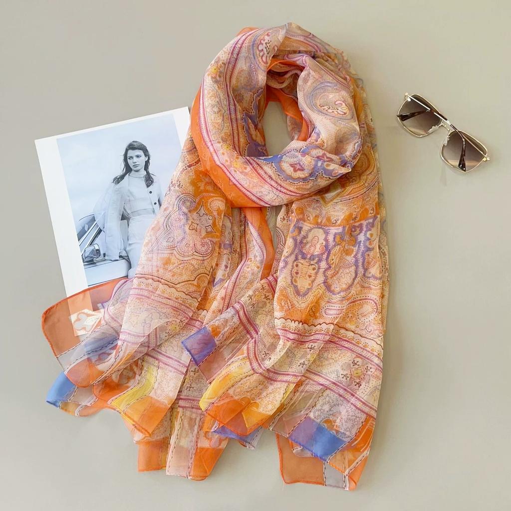 Stoles Wraps Silk Scarf Foulard Female Scarves Wraps Hijab Bandana Women Large-size Beach Shawls Muslim HijabsTravel Sunscreen