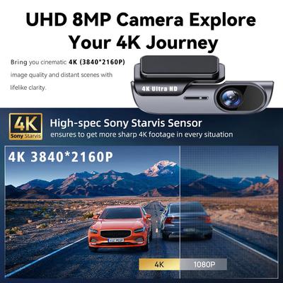 Dash cam 4K UHD Gravação Câmera de Carro DVR Visão Noturna Gravador de Vídeo Suporte Wi-Fi APP Caixa Preta Câmera Frontal Monitor 24 Horas