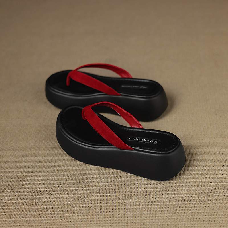 

Krazing Pot suede Summer Size 40 European Design Thick Bottom Flat Platform Women Flip Flops Sandals 34 красный