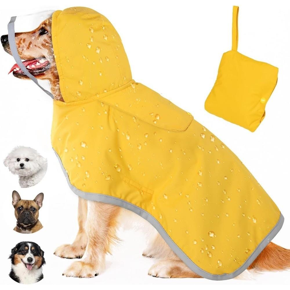 Waterproof Dog Hooded Raincoat Reflective Strip Windproof Dog Rain Cloak High Visibility Adjustable Pet Rain Jacket