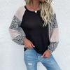 Women's Crew Neck Knitwear, Color-Block, Leopard Print
