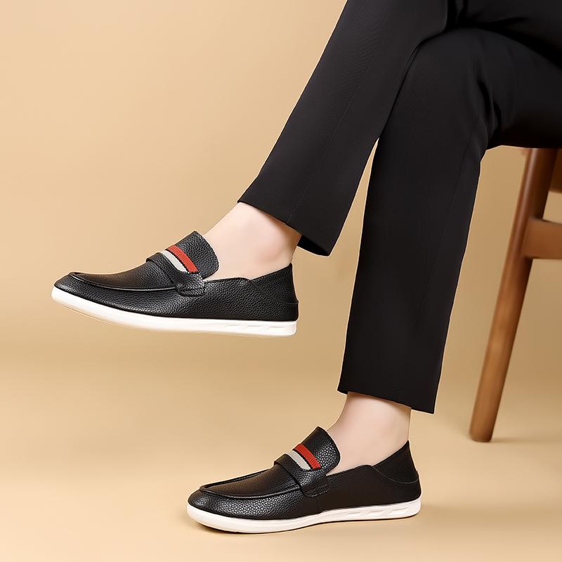 Soft Comfortable Leather Business Casual Shoes Flat Bottomed Non Slip Gentlemen's Versatile Loafers Men's Low Cut Walking Shoes