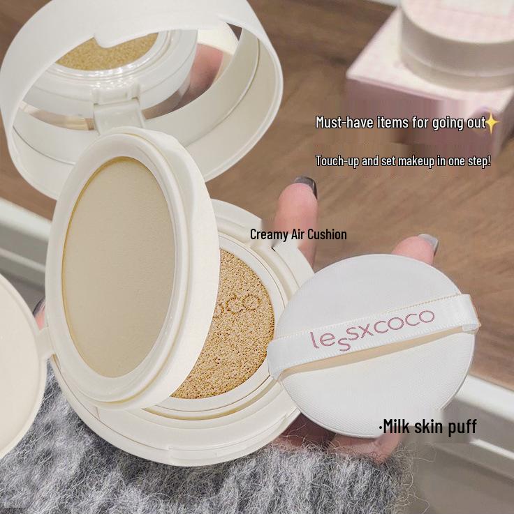 Cushion Foundation Powder: Two-in-One Bare Finish, Long-Lasting, Oil-Control, No-Cake, Natural Creamy Feel for Girly Skin.