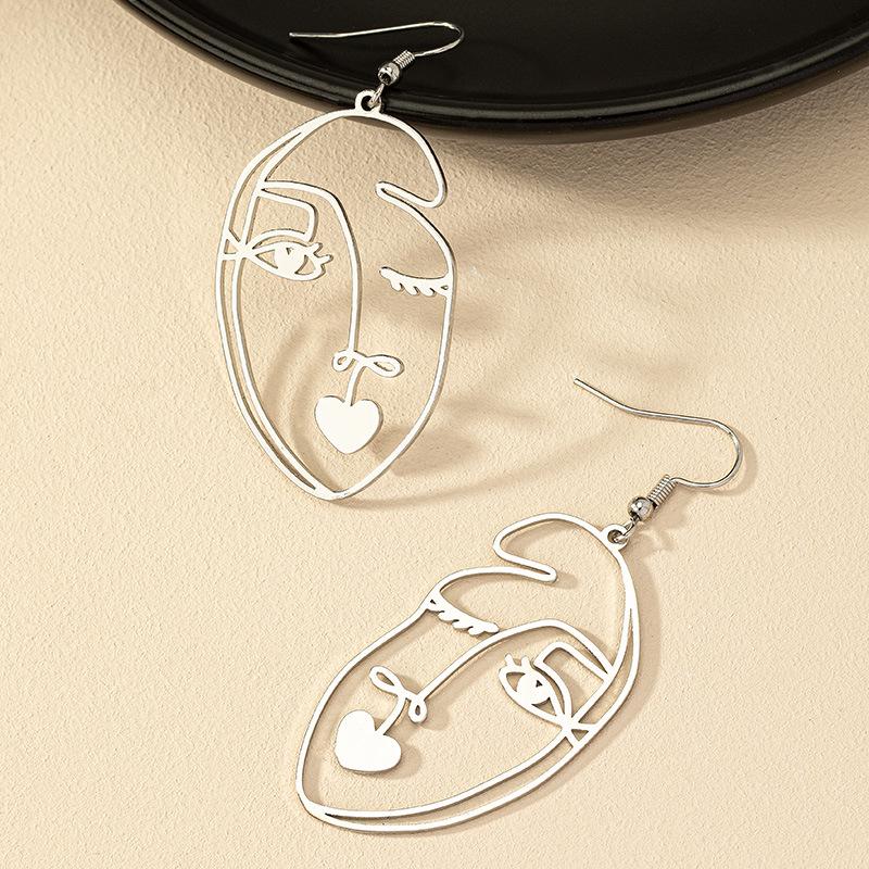 Niche Abstract Hollow Face Earrings - European/American Street Style