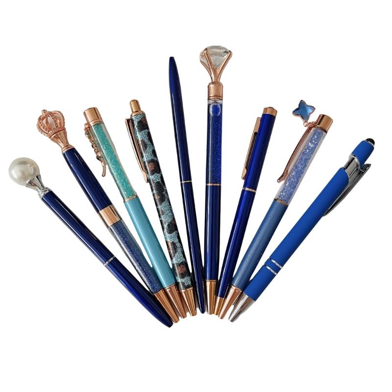 

9 шт. Выдвижная шариковая ручка, поворотный механизм, шариковая ручка с бриллиантом, сменные стержни, деловой подарок, ручка для подписи для студента, подростка синий