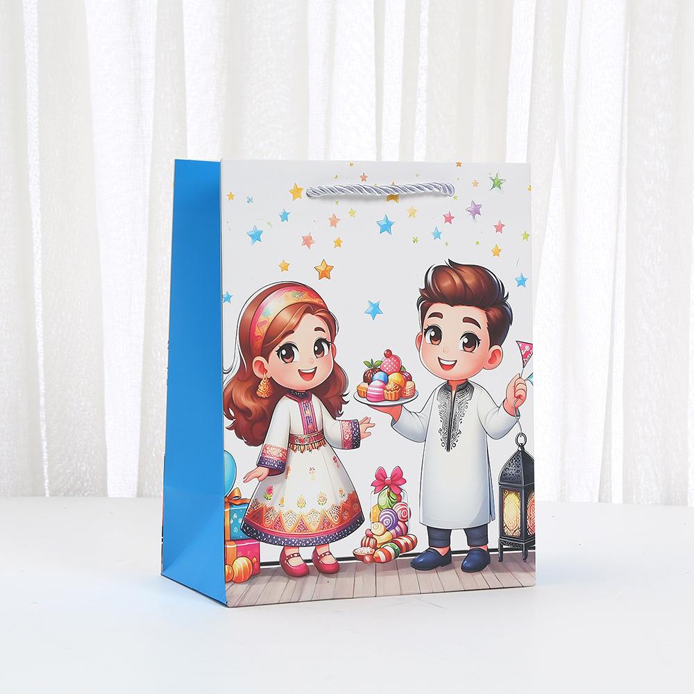 12pcs Ramadan Kareem gift bags Islamic kids cartoon paper bags for Eid treats and candy party packaging
