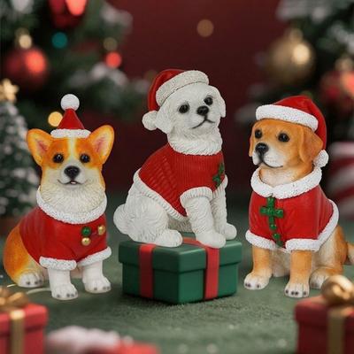 Realistic Dog Figurine Resin Puppy Animal Statue Christmas Decoration Lifelike Labrador Bichon
