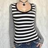 Y2K Striped Long-sleeved Sweater Women's T-shirt Women's 2025 Autumn