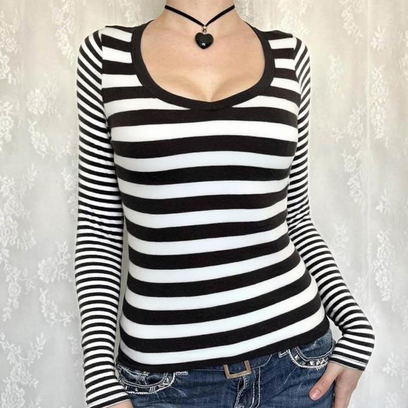 Y2K Striped Long-sleeved Sweater Women's T-shirt Women's 2025 Autumn