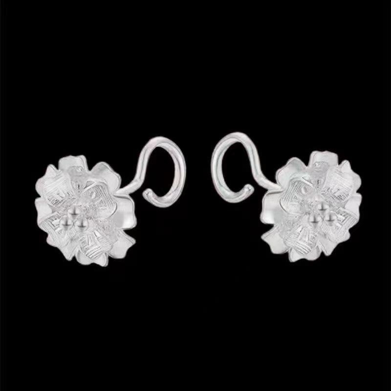 Hibiscus Silver Curved Flower Ear Hooks - Elegant 2026 Women s Earrings