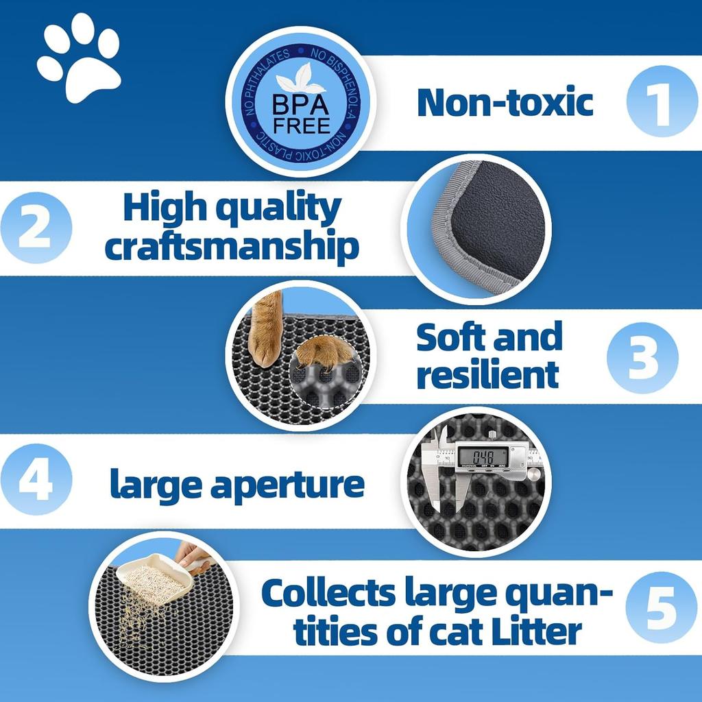 EVA Honeycomb Cat Litter Mat - Cat Litter Scatter Control Mat, 2-Layer Waterproof and Urine-Proof | Non-Slip | Easy Clean | for Single-Cat