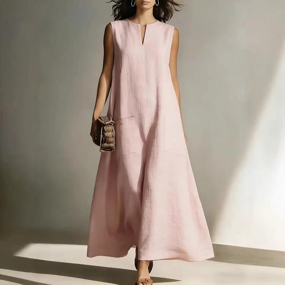 European & American Style Women's Cotton Linen Sleeveless Casual Dress - Spring/Summer Collection