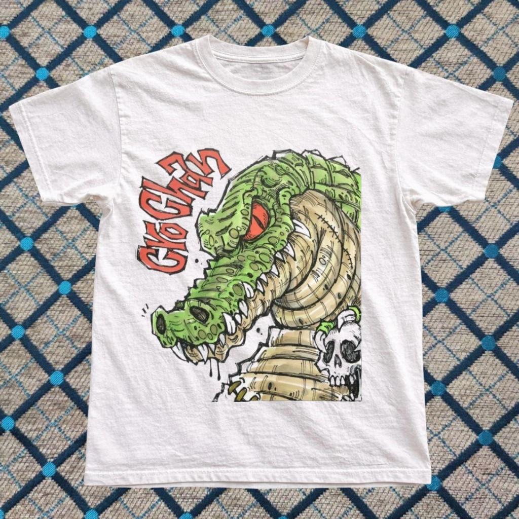 T-shirt Grafica Coccodrillo Stile Vintage Bianca Unisex Stampa Riproduzione Camicia Streetwear