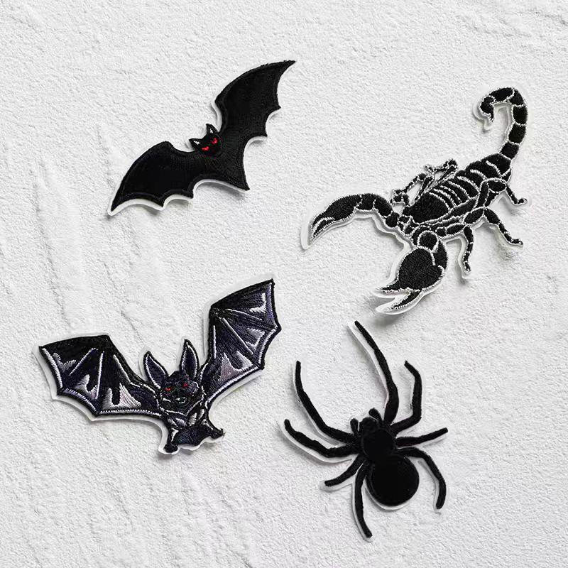 

4 шт. нашивки с вышивкой животных, паук, скорпион, летучая мышь, пришивные нашивки, аппликации, сделай сам, для ремонта дыр, украшение одежды