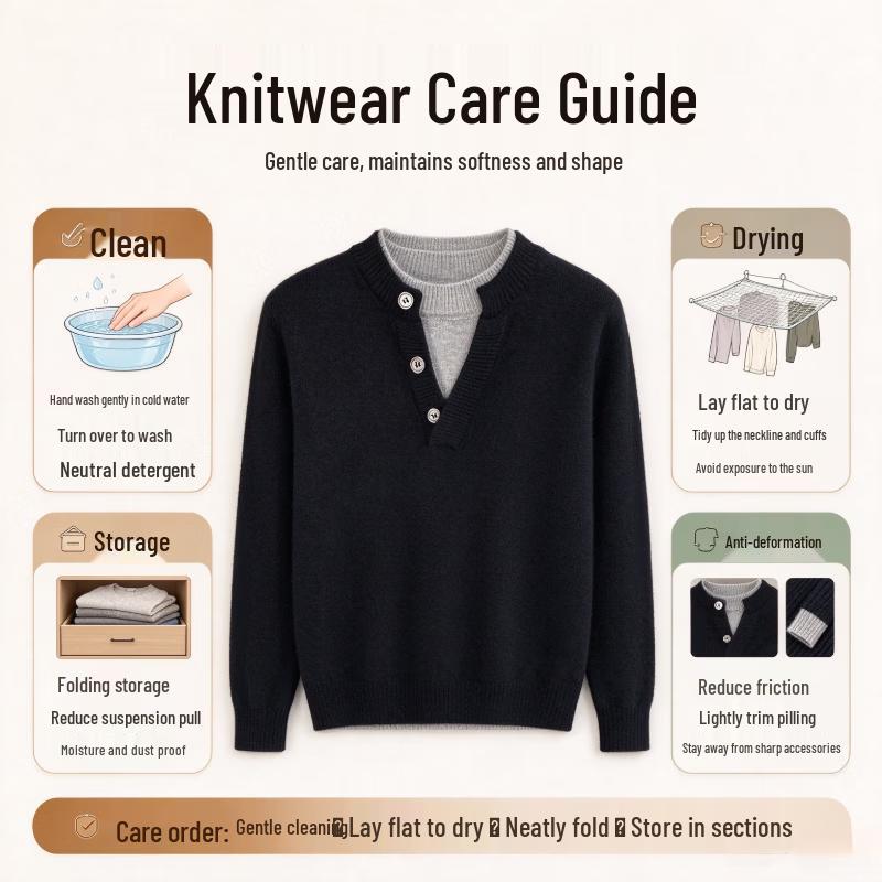Men's Faux Two-Piece Round Neck Knit Sweater