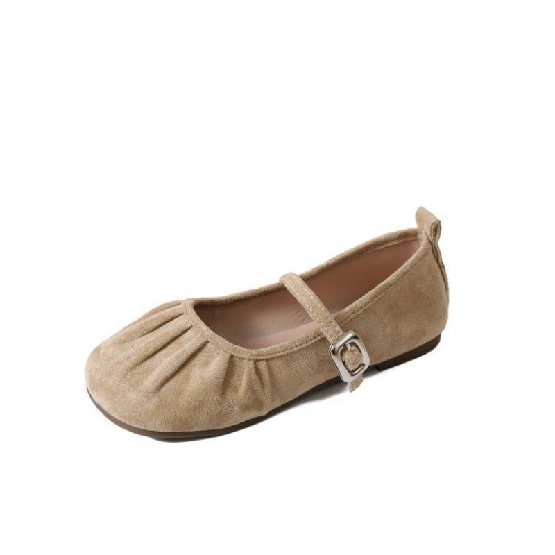 Temperament runde Zehenpartie plissierte Mary Jane Schuhe Herbst und Winter neue Schnalle flache Schuhe Damenrock Doudou Schuhe