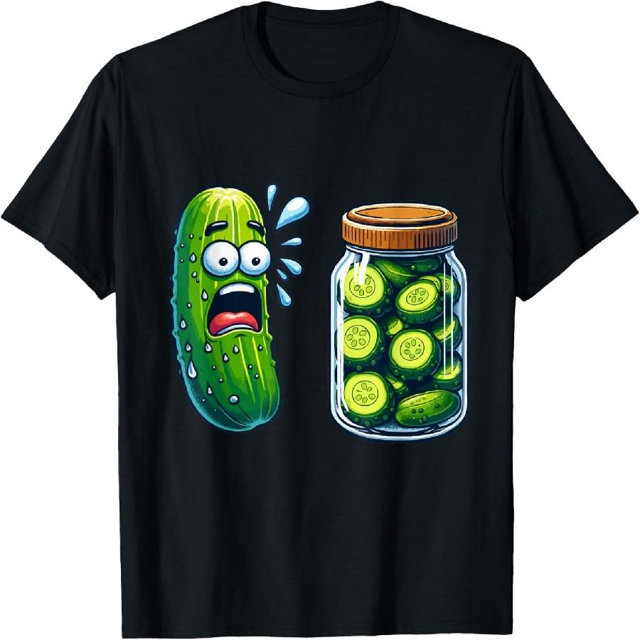 Funny Pickle Surprise A Cucumber And A Jar Of Sliced Pickles T-Shirt XXXXXL чёрный