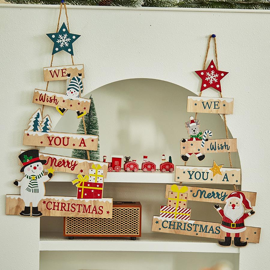 Old Man Snowman Wooden Ladder & Letter Sign Christmas Tree Ornaments for Door & Window Decorations