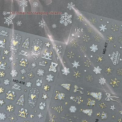Gold Foil Christmas Snowflake Nail Stickers: 3D Embossed Self-Adhesive Nail Art Decorations