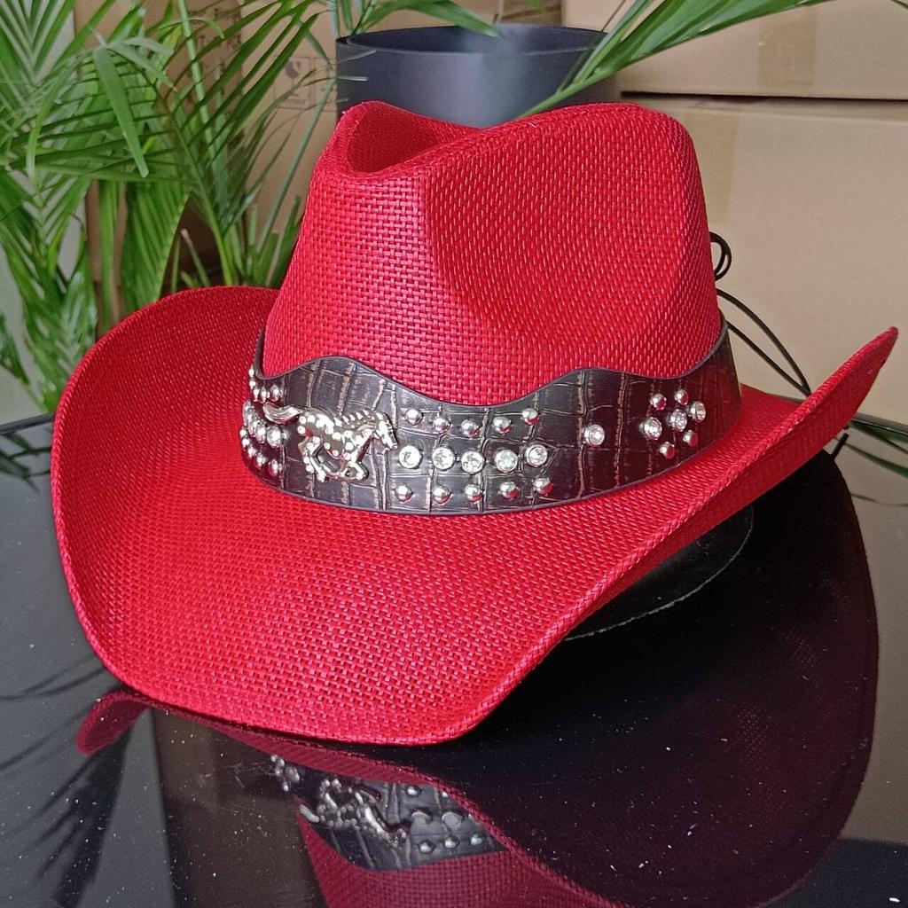 Cowboy Straw Hat Horse Head Accessories  Western Style  Unisex Retro Straw Cowboy Hat Sombrero Hombre