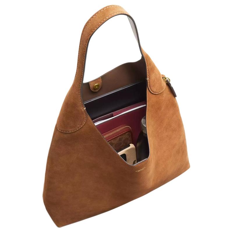 Coach Brooklyn 39 Logo Charm Magnetic Snap Closure Suede Hobo Bag Hand Shoulder Bag Large Women's Cedar