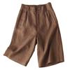 High Waist Elastic Waistband Women Shorts Button Fly Pockets Knee Length Straight Wide Leg Suit Short Pants Workwear