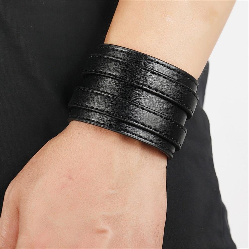 Armreif Doppelte Reihe Gürteldesign Armreif Handgelenkschmuck Euro-Amerikanischer Stil Doppelriemen Lederarmband Einfarbig Geometrisch