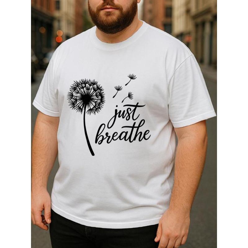 European Size Just Breathe Healing Dandelion Men's Printed Short-sleeved Shirt, Simple Knitted Pure Polyester T-shirt, Regular Sweat-absorbing