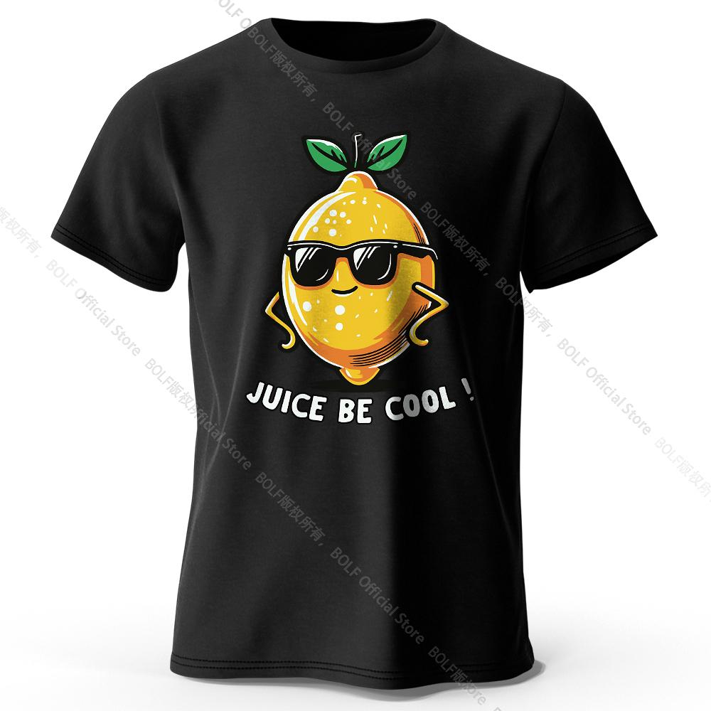 Men's Juice Be Cool Printed T-Shirt 100% Cotton Oversized Fruit Pun Graphic Tees for Women Summer Tops Chill Streetwear