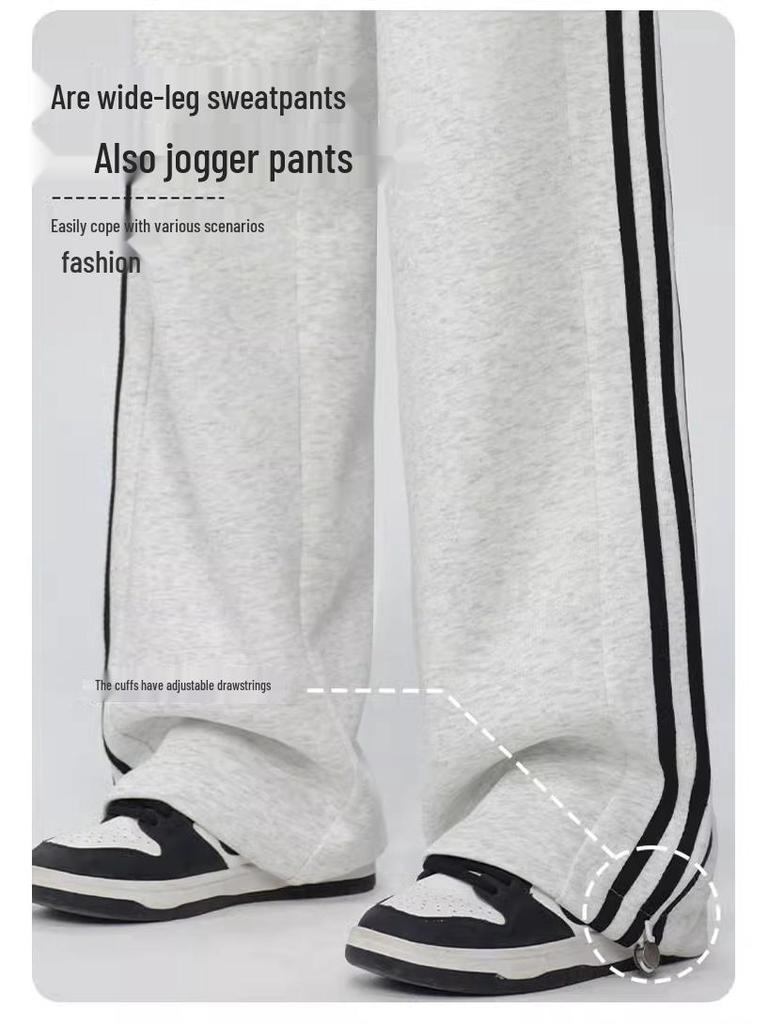 Pantaloni de trening largi cu șnur, cu talie înaltă, cu dungă albă, pentru femei, primăvara 2025