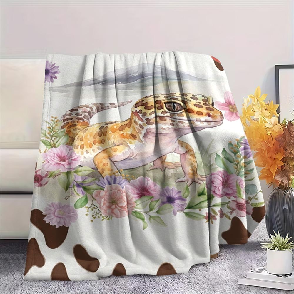 1PC Floral Cow Animals Print FlAannel Blanket, High quality Comfortable for All Seasons, Home Decor, Warmth and Comfort
