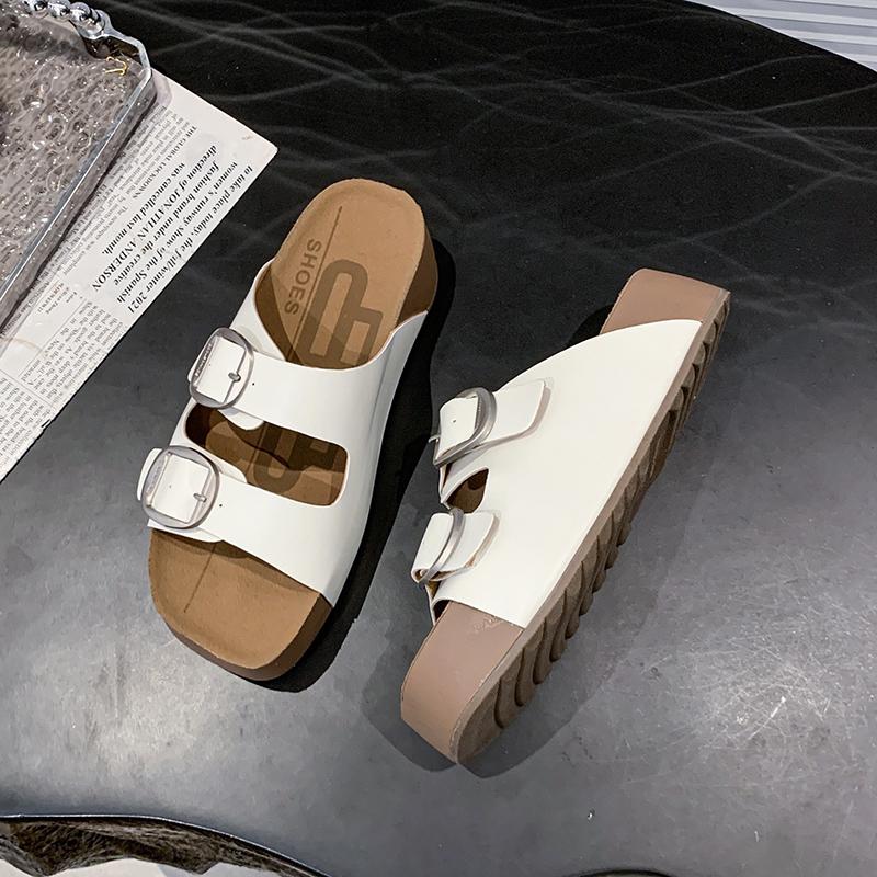 New Birken Leather Cork Slippers For Women And Men Fashion Summer Ladies All-Match Sandals Shoes soft-Soled Casusal Sandals