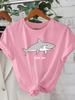 WoUnisex Pink Graphic TShirt Bite Me Shark Design Crew Neck Sleeve Perfect for Summer Outings Casual Attire Aesthetic Clothes