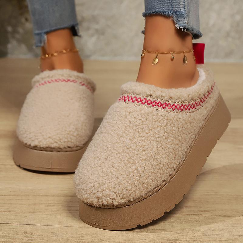 Thick Bottom Plush Slippers Women Fashion Lamb Cashmere Warm Indoor Slides Woman Winter Soft Sole Non-Slip Cotton Slippers 2025