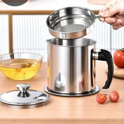 1.4l Stainless Steel Oil Strainer Pot With Lid Fine Mesh Fast Filtering Container Reusable Bacon Fat Oil Storage Can Multifunctional Kitchen Cooking O