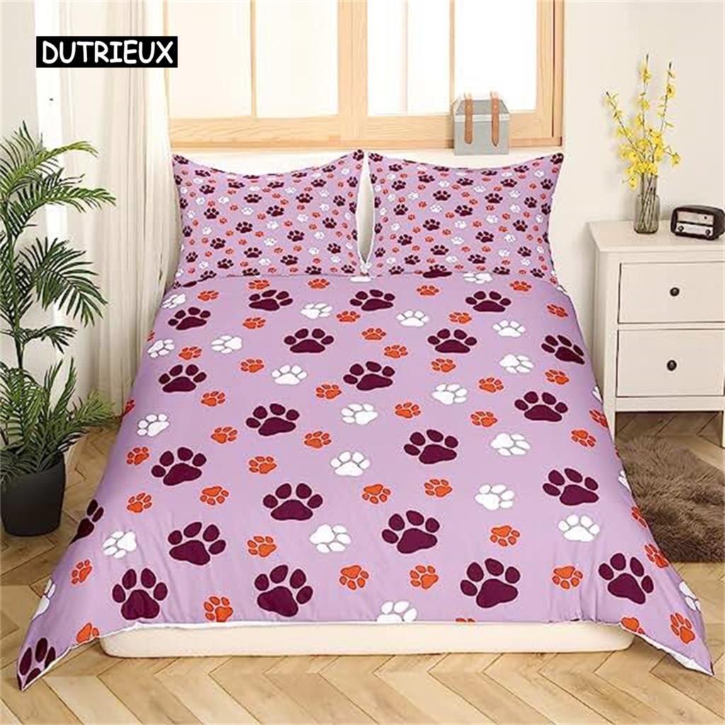 Hunde Pfote Bettbezug Knochen Muster Niedliches Hunde Pfoten Bettwäsche Set Für Teenager Mädchen Jungen Zimmer Deko Geschenke Haustier Tier Cartoon Bettdeckenbezug