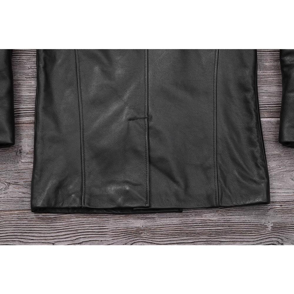 Chinese Size Long Men Leather Coat Genuine Soft Cow Leather Classic Double Breasted Turn Down Collar Leather Jackets For Men Clothing Autumn
