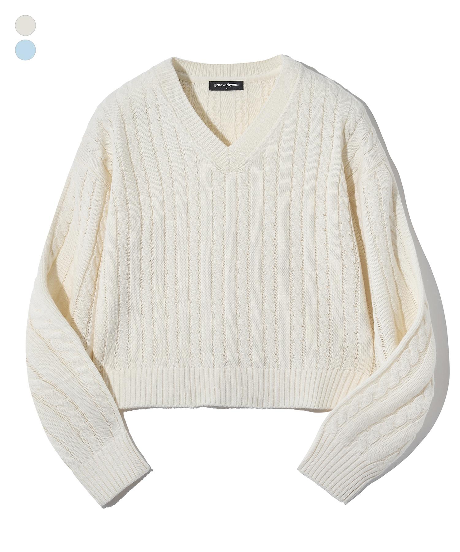 Groove Lime Women S Cable Knit V-Neck Knit (Lrsfctk710M) Light Blue/M/Free
