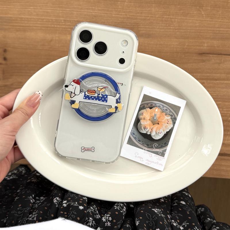 Adorable Sausage Dog Magnetic Stand for iPhone 17/16 Pro Max/15 Pro - Premium Feel Case